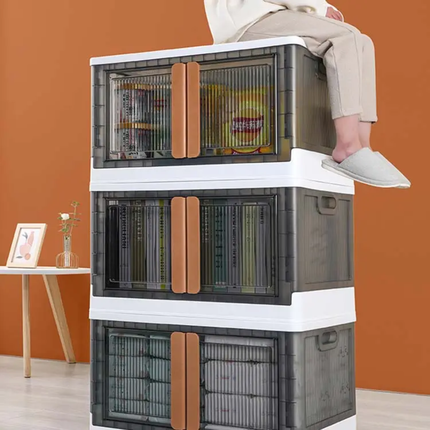 Stackable Storage Bins, Storage Cabinet Organizer, Folding Rack Shelf for Home, Office