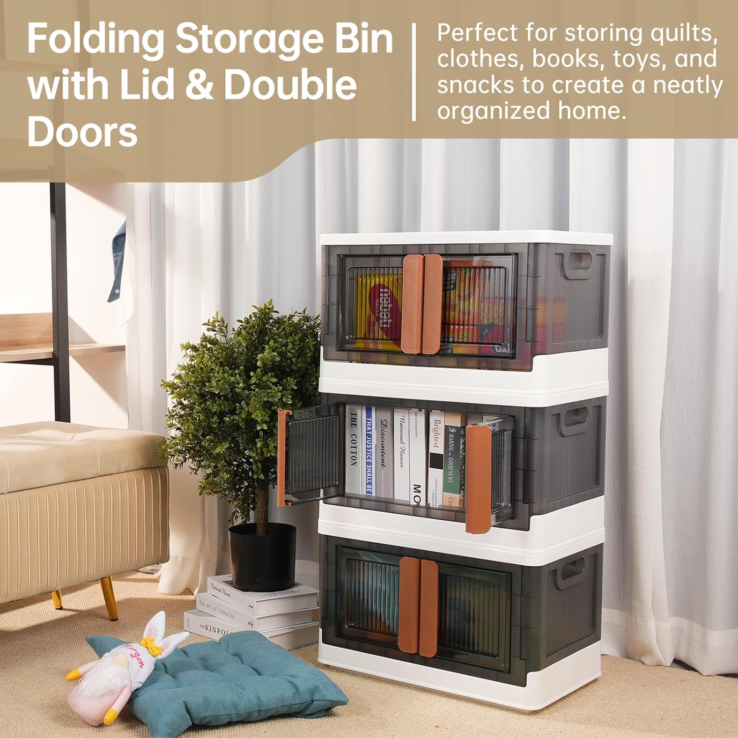 Stackable Storage Bins, Storage Cabinet Organizer, Folding Rack Shelf for Home, Office