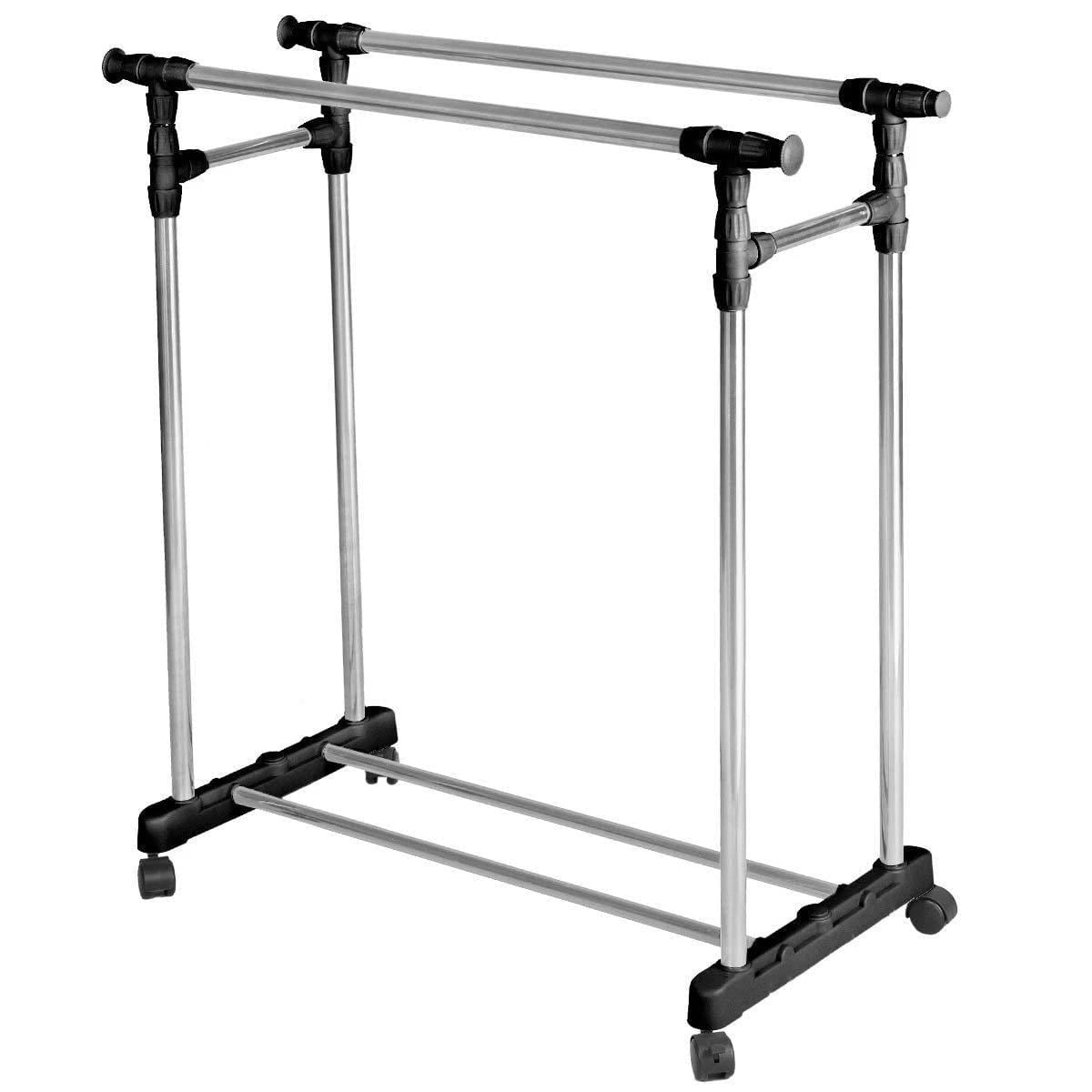 Double Pole Movable Cloth Hanger, Adjustable Garment Drying Organizer Rack