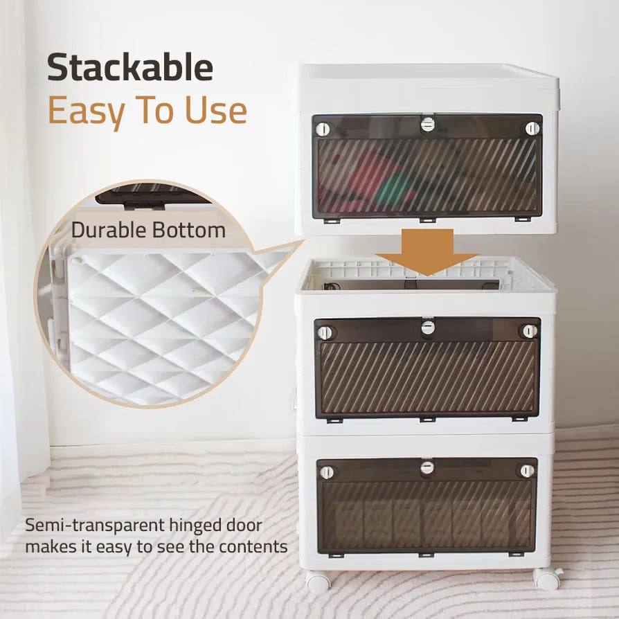 Storage Cabinet Rack with Wheels, 3 Layer Stackable Storage Bin Organizer Shelf