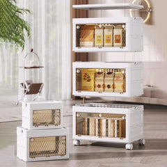 Storage Cabinet Rack with Wheels, 3 Layer Stackable Storage Bin Organizer Shelf