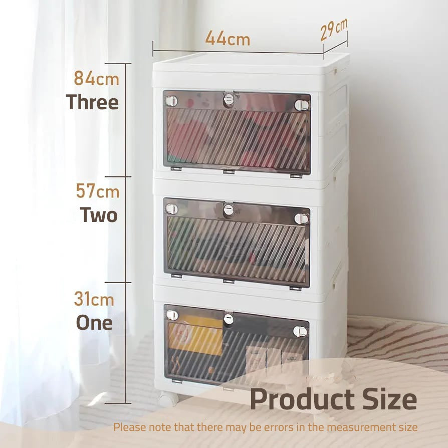 Storage Cabinet Rack with Wheels, 3 Layer Stackable Storage Bin Organizer Shelf