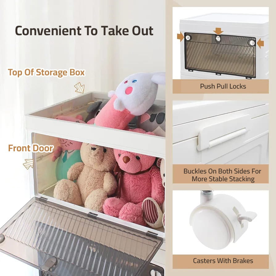 Storage Cabinet Rack with Wheels, 3 Layer Stackable Storage Bin Organizer Shelf