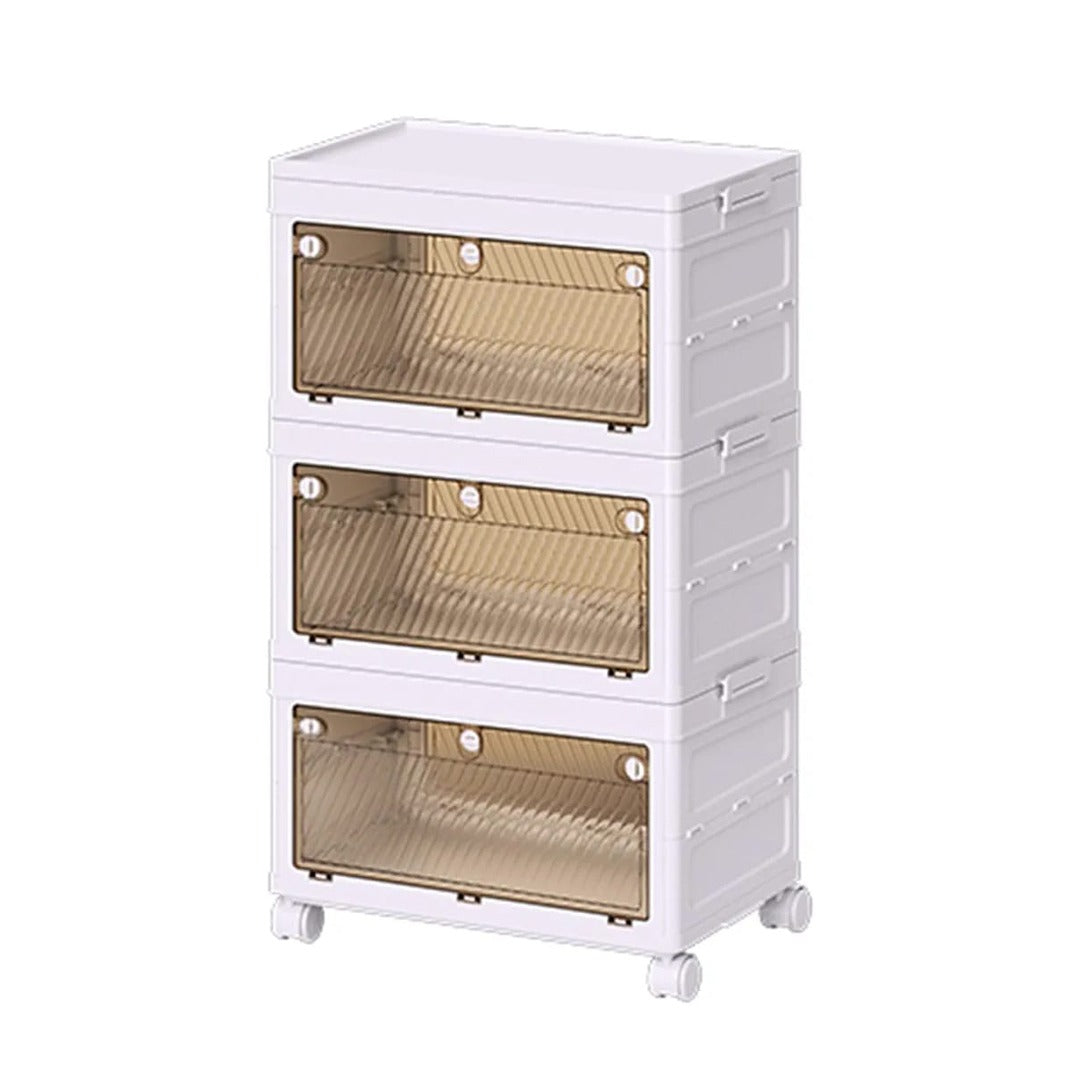Storage Cabinet Rack with Wheels, 3 Layer Stackable Storage Bin Organizer Shelf