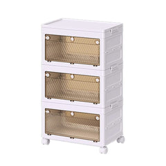 Storage Cabinet Rack with Wheels, 3 Layer Stackable Storage Bin Organizer Shelf