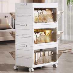 Storage Cabinet Rack with Wheels, 3 Layer Stackable Storage Bin Organizer Shelf