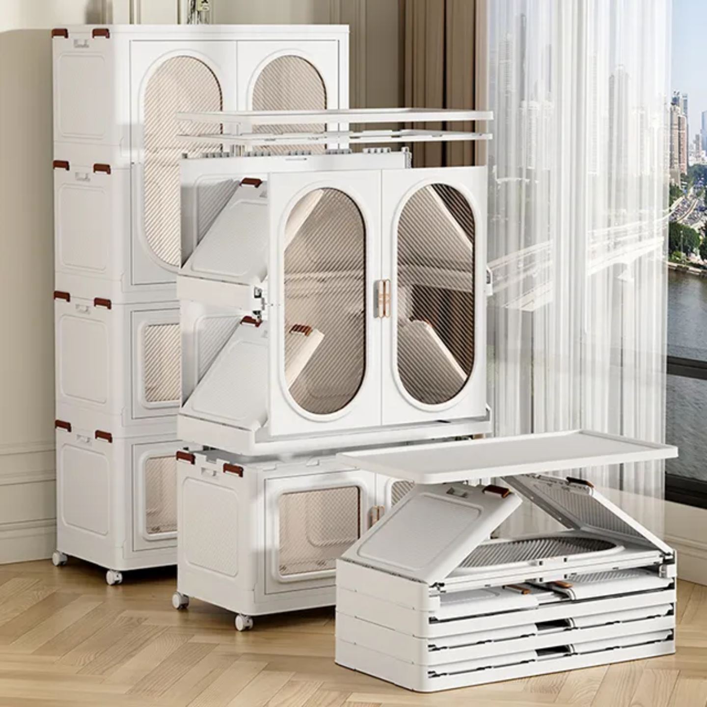 Wardrobe Storage Cabinet Shelf Bins – Household Closet Organizer Rack Stand