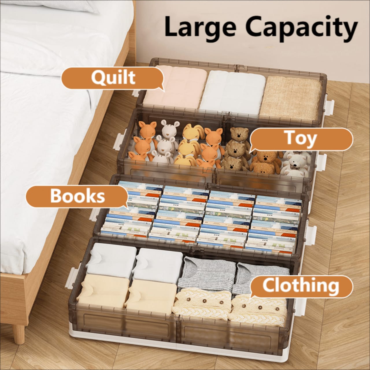 Foldable Under Bed Rolling Storage Organizer Container, Multi-purpose Storage Bin For Bedroom