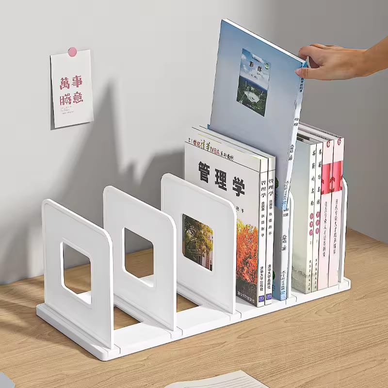 Desktop Book Organizer Shelf Stand, 4 Grid Desk File Holder for Home, Office