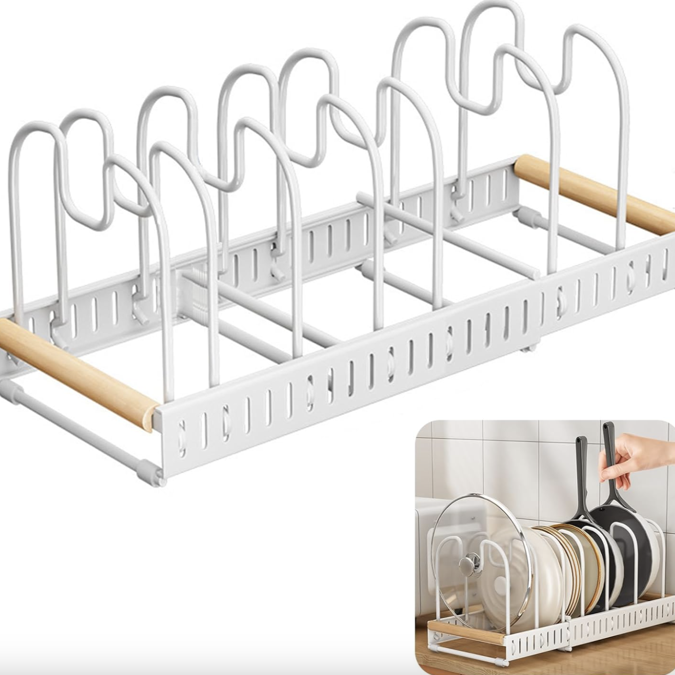 Expandable Pot and Pan Organizer Rack, Lid Holder – Adjustable Kitchen Storage Solution