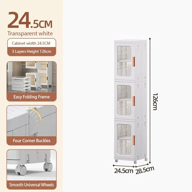 Narrow Tall Floor Storage Cabinet for Small Spaces with Doors and Wheels for  Bathroom, Kitchen, Pantry