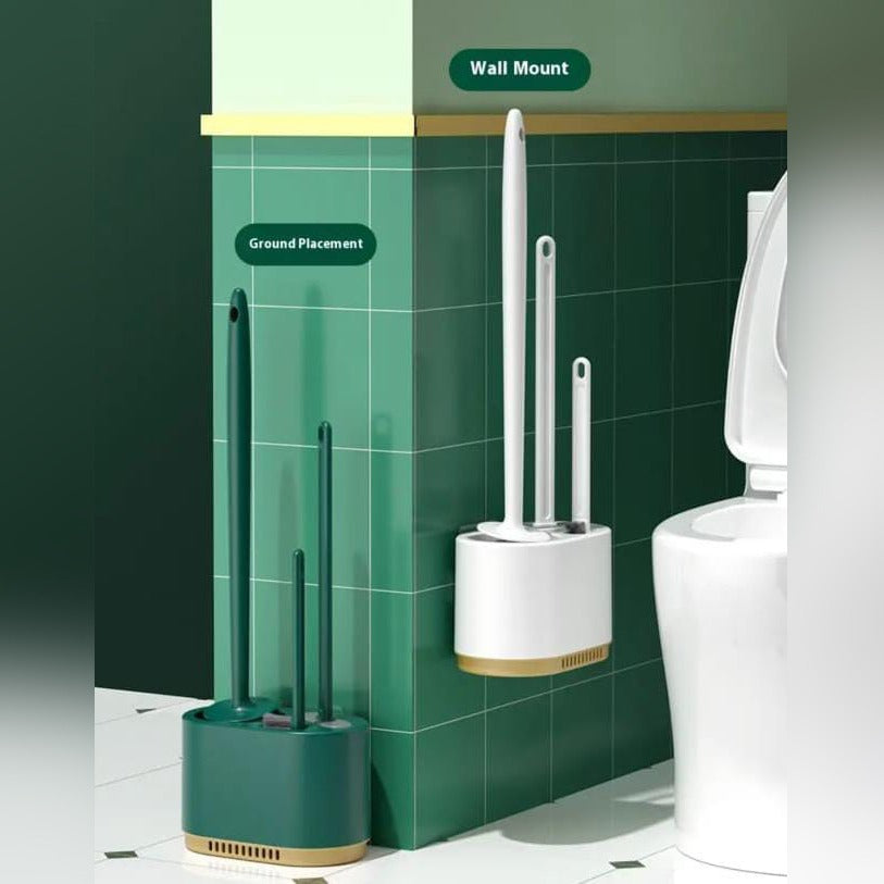 Toilet Brush and Holder Set, 3 in 1 Wall Mounted Toilet Cleaning Set