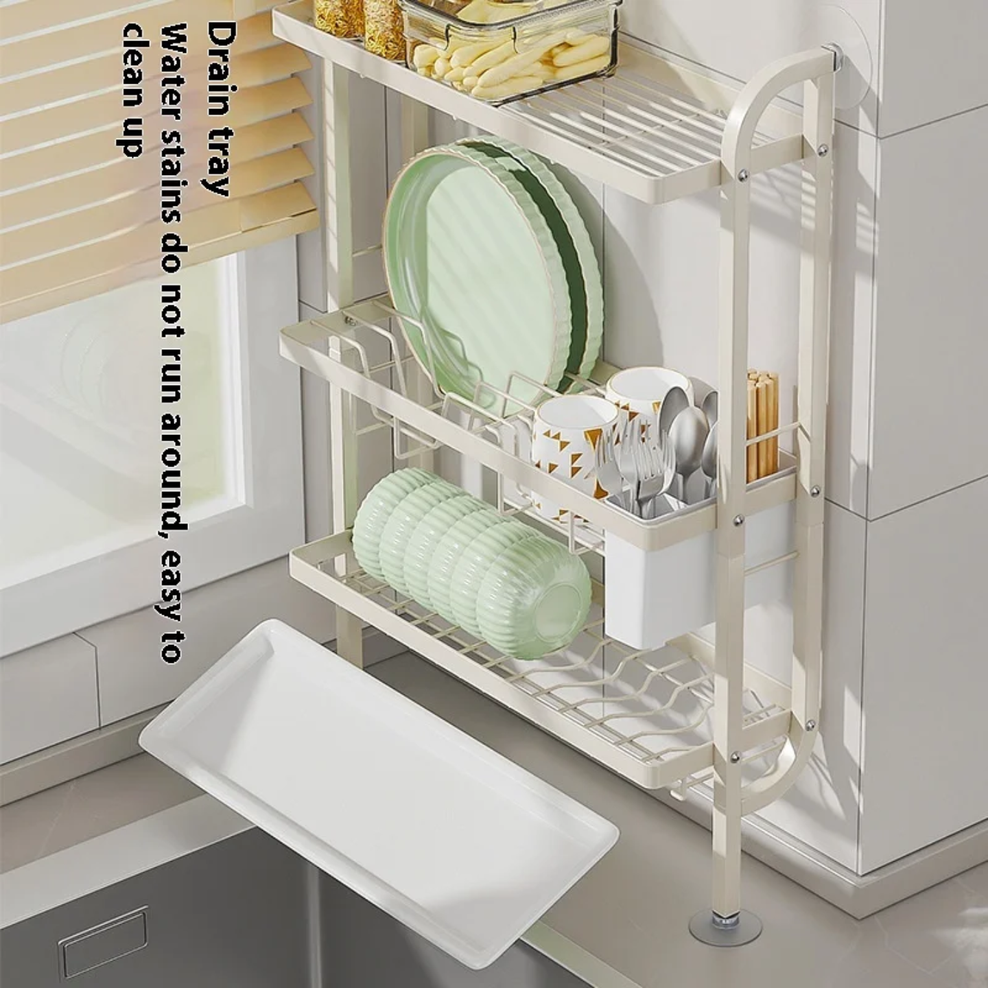 Kitchen Dish Storage Rack, Countertop Dish Drying Organizer Stand for Plates, Cups & Utensils