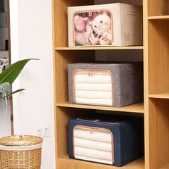 2 x 66L Foldable Large Capacity Cloth Storage, Wardrobe Organizer Box with Steel Frame Support