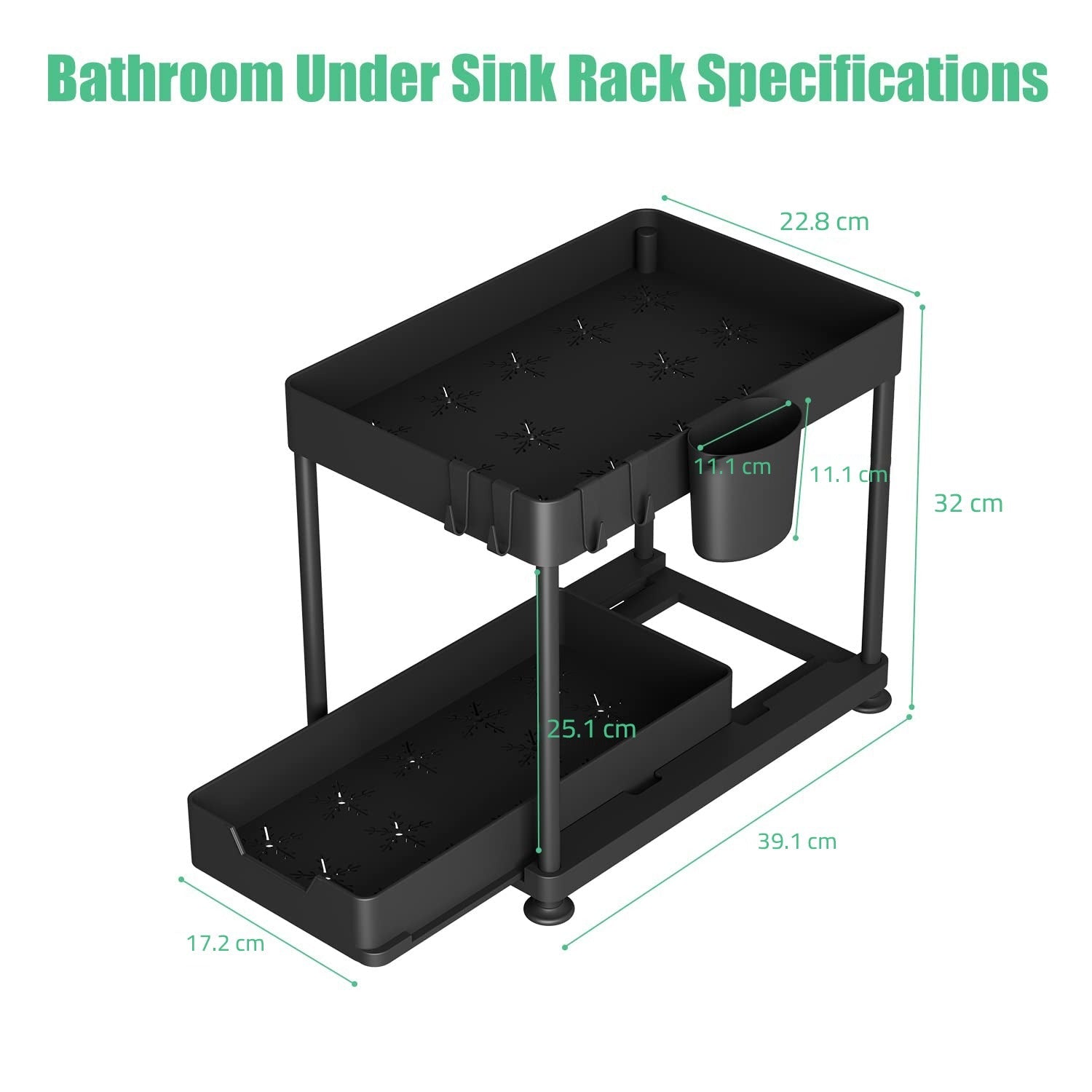 2 Tier Under Sink Organizer - Sliding Cabinet Rack for Kitchen and Bathroom