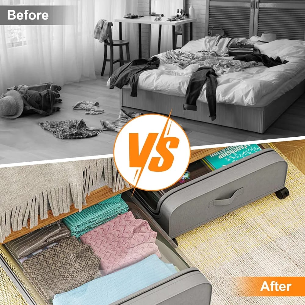 Underbed Storage Bag, Rolling Organizer Container Bin, Cloth Storage Box