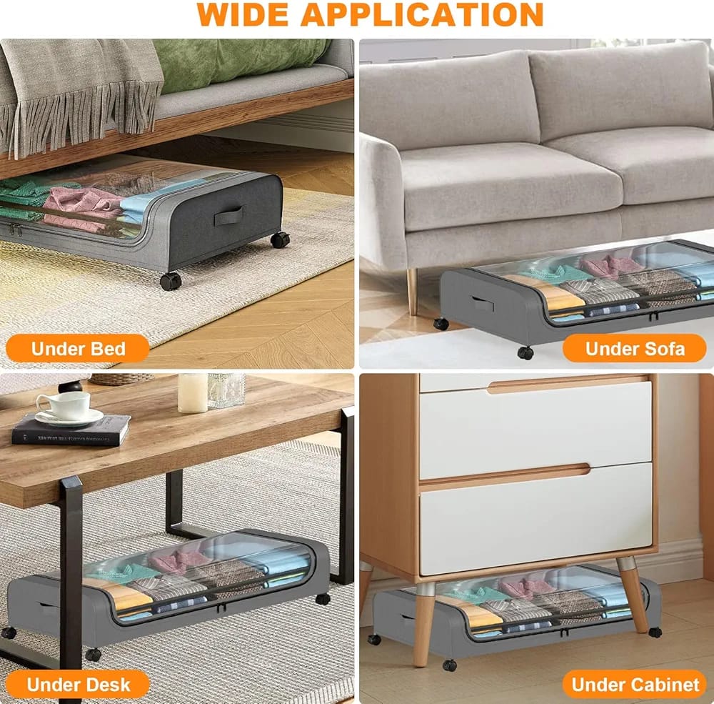 Underbed Storage Bag, Rolling Organizer Container Bin, Cloth Storage Box