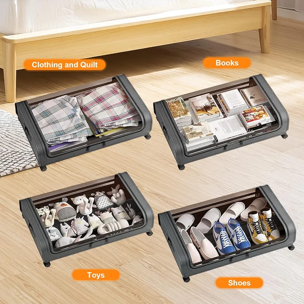 Underbed Storage Bag, Rolling Organizer Container Bin, Cloth Storage Box
