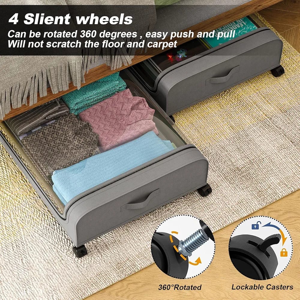 Underbed Storage Bag, Rolling Organizer Container Bin, Cloth Storage Box