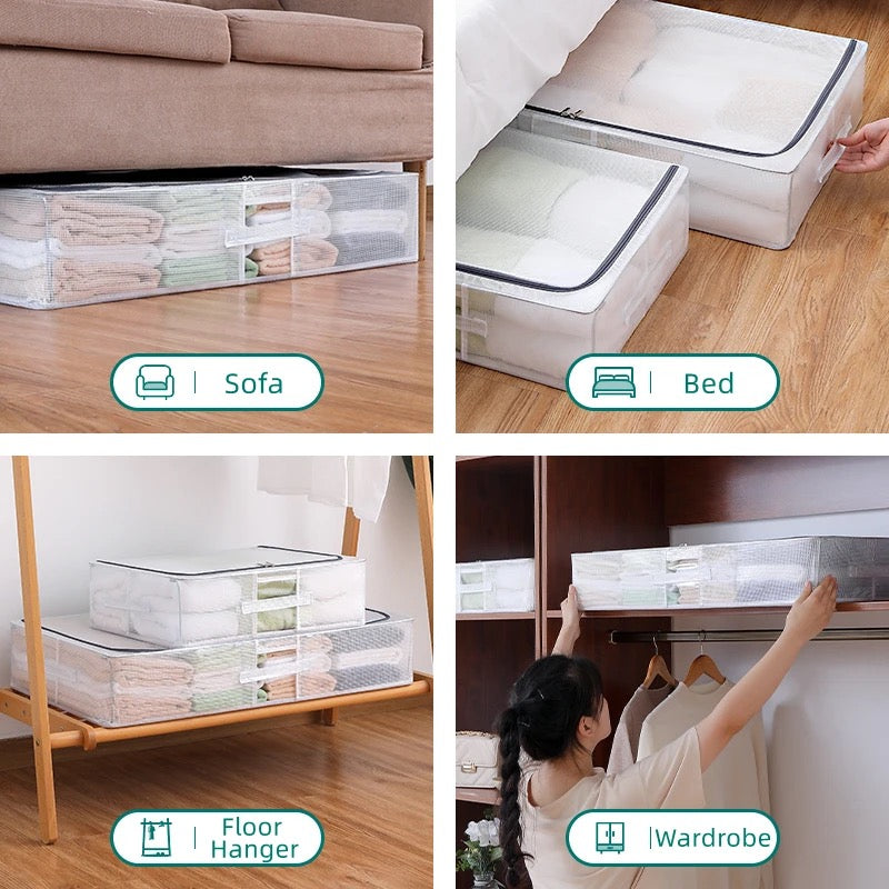 Underbed Storage Box, Transparent Dust-proof Storage Organizer Bag, Cloth, Pillow, Blanket Closet Organizer