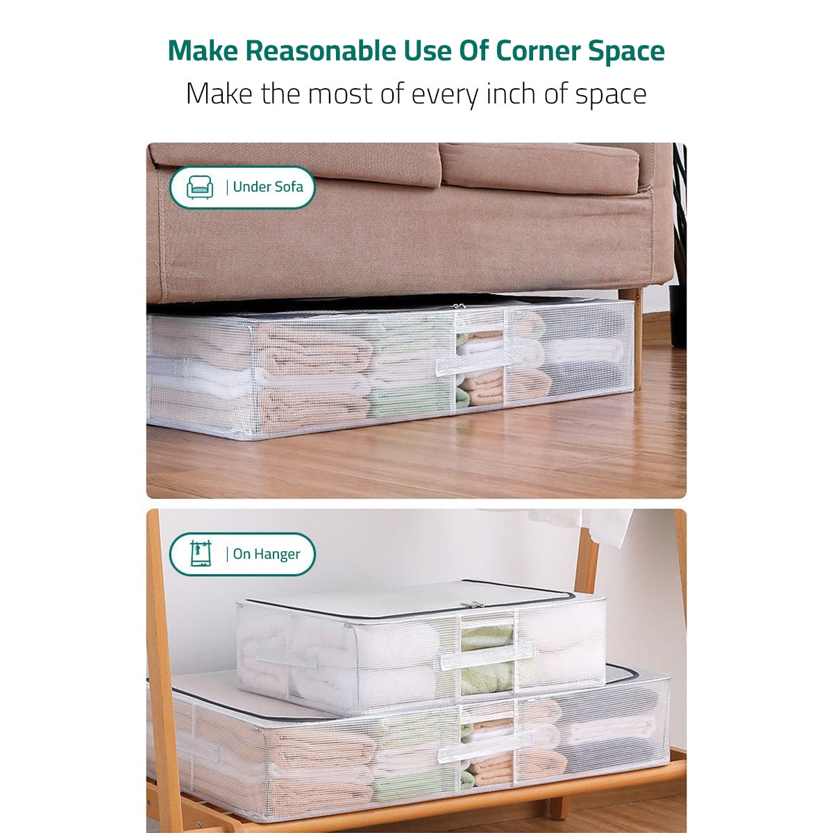 Underbed Storage Box, Transparent Dust-proof Storage Organizer Bag, Cloth, Pillow, Blanket Closet Organizer