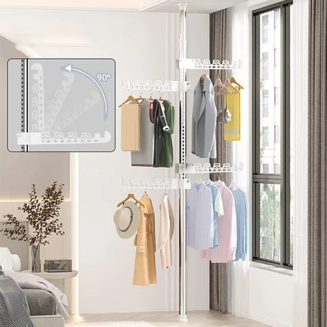 Upright Coat Rack, 4 Tier Cloth Hanger, Laundry Pole Cloth Drying Rack, Vertical Garment Display Stand