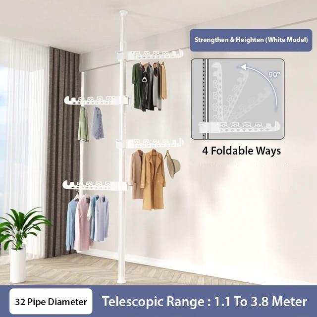 Upright Coat Rack, 4 Tier Cloth Hanger, Laundry Pole Cloth Drying Rack, Vertical Garment Display Stand