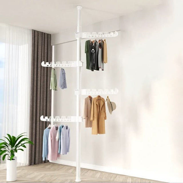 Upright Coat Rack, 4 Tier Cloth Hanger, Laundry Pole Cloth Drying Rack, Vertical Garment Display Stand