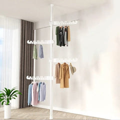 Upright Coat Rack, 4 Tier Cloth Hanger, Laundry Pole Cloth Drying Rack, Vertical Garment Display Stand
