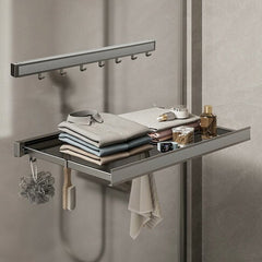 Wall-Mounted Foldable Drying Rack, Telescopic Cloth Drying Mesh Shelf, Organizer Rack With Hooks