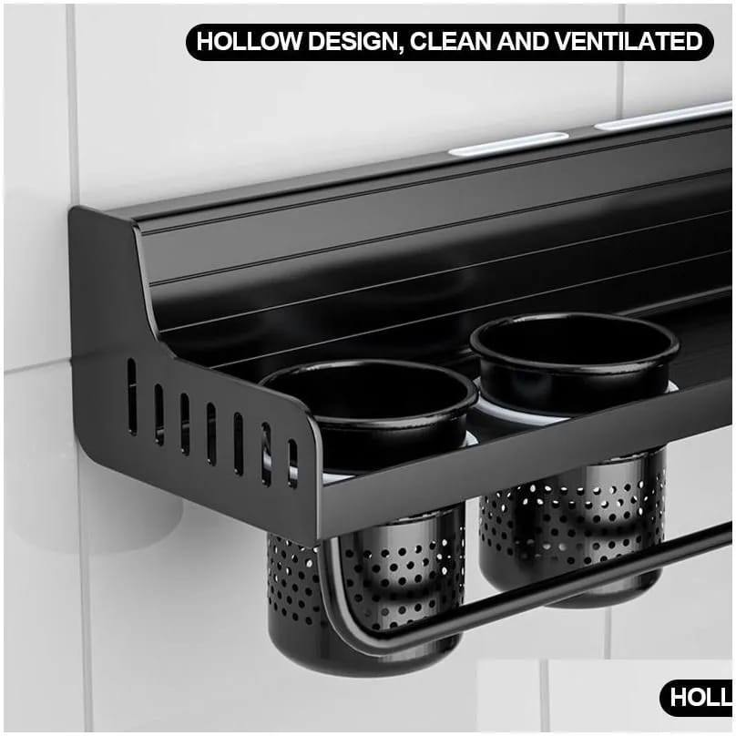 Wall- Mounted Kitchen Storage Rack, Multi-Purpose Kitchen Holder Spice, Spoon, Knife, Kitchen Towel Organizer