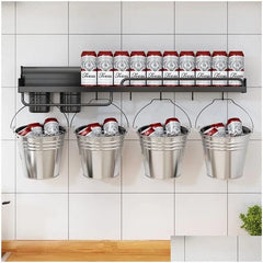 Wall- Mounted Kitchen Storage Rack, Multi-Purpose Kitchen Holder Spice, Spoon, Knife, Kitchen Towel Organizer