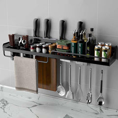 Wall- Mounted Kitchen Storage Rack, Multi-Purpose Kitchen Holder Spice, Spoon, Knife, Kitchen Towel Organizer