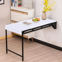 Wall-Mounted Folding Table with Convertible Storage Shelf Rack, Multi-Purpose Desk & Bookshelf Combo