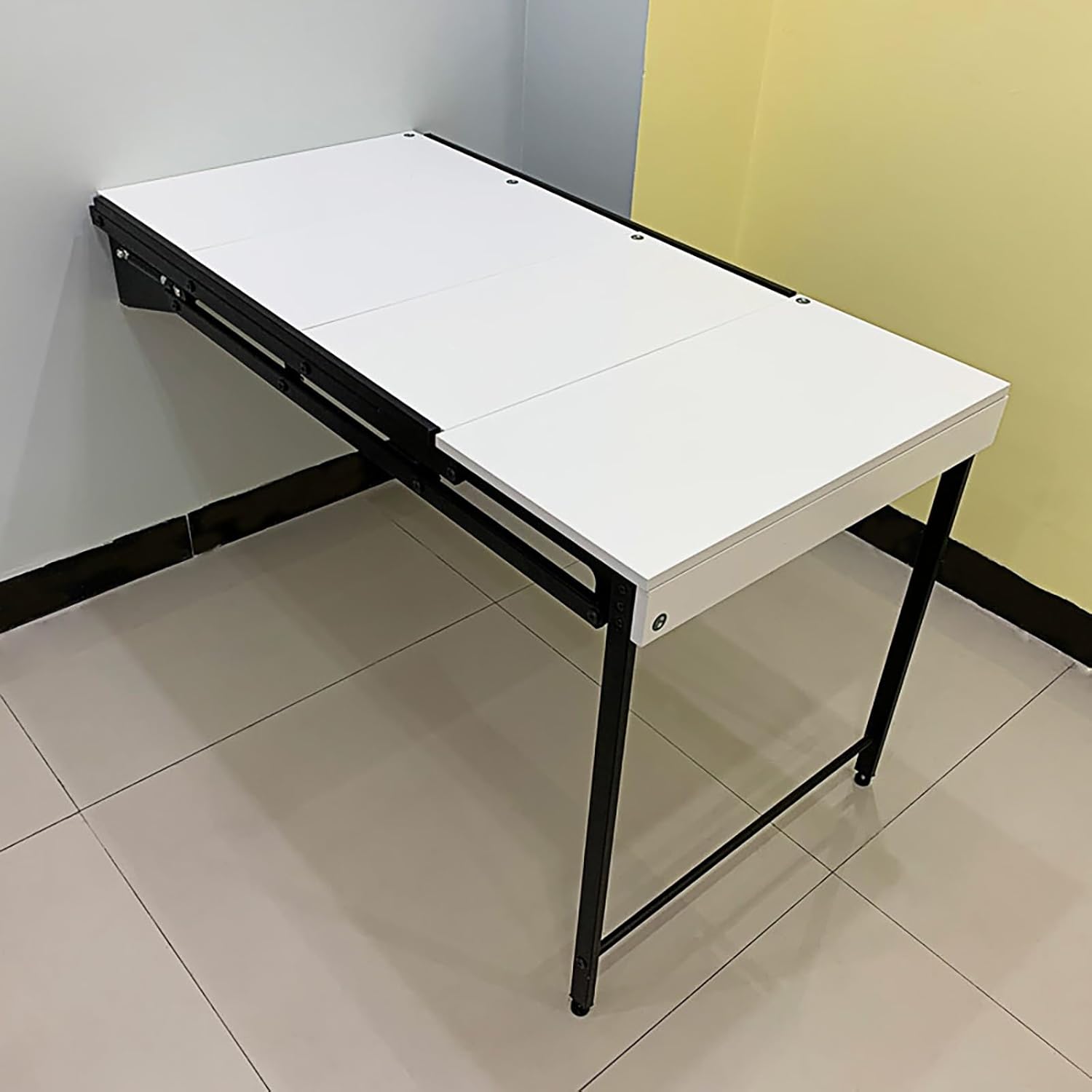 Wall-Mounted Folding Table with Convertible Storage Shelf Rack, Multi-Purpose Desk & Bookshelf Combo