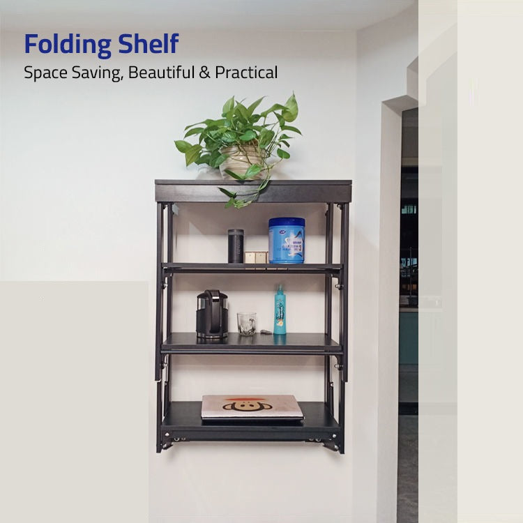 Wall-Mounted Folding Table with Convertible Storage Shelf Rack, Multi-Purpose Desk & Bookshelf Combo