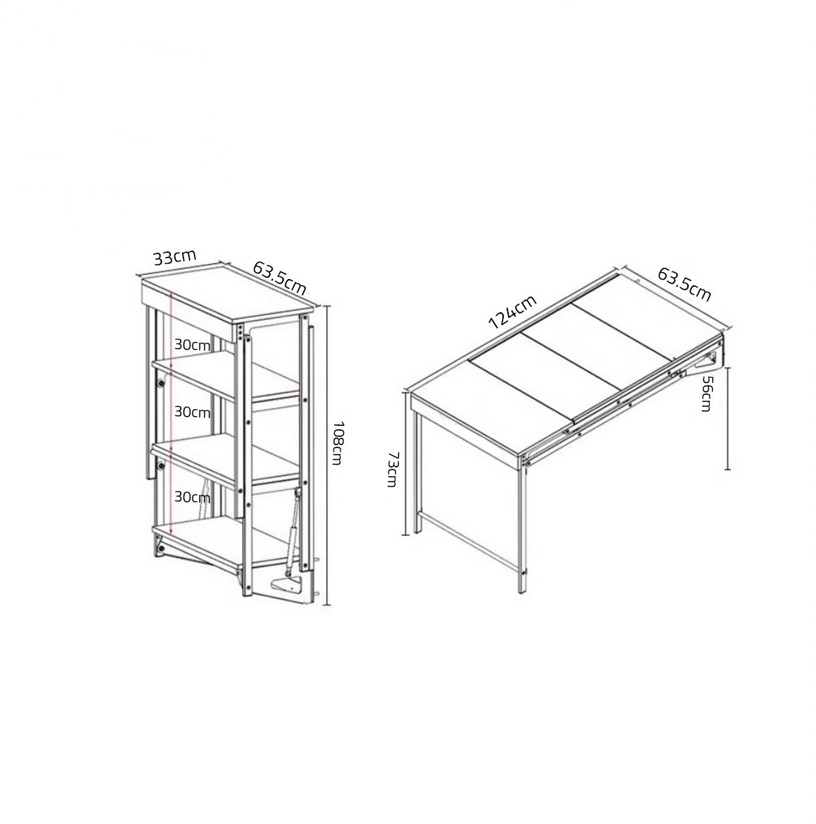 Wall-Mounted Folding Table with Convertible Storage Shelf Rack, Multi-Purpose Desk & Bookshelf Combo