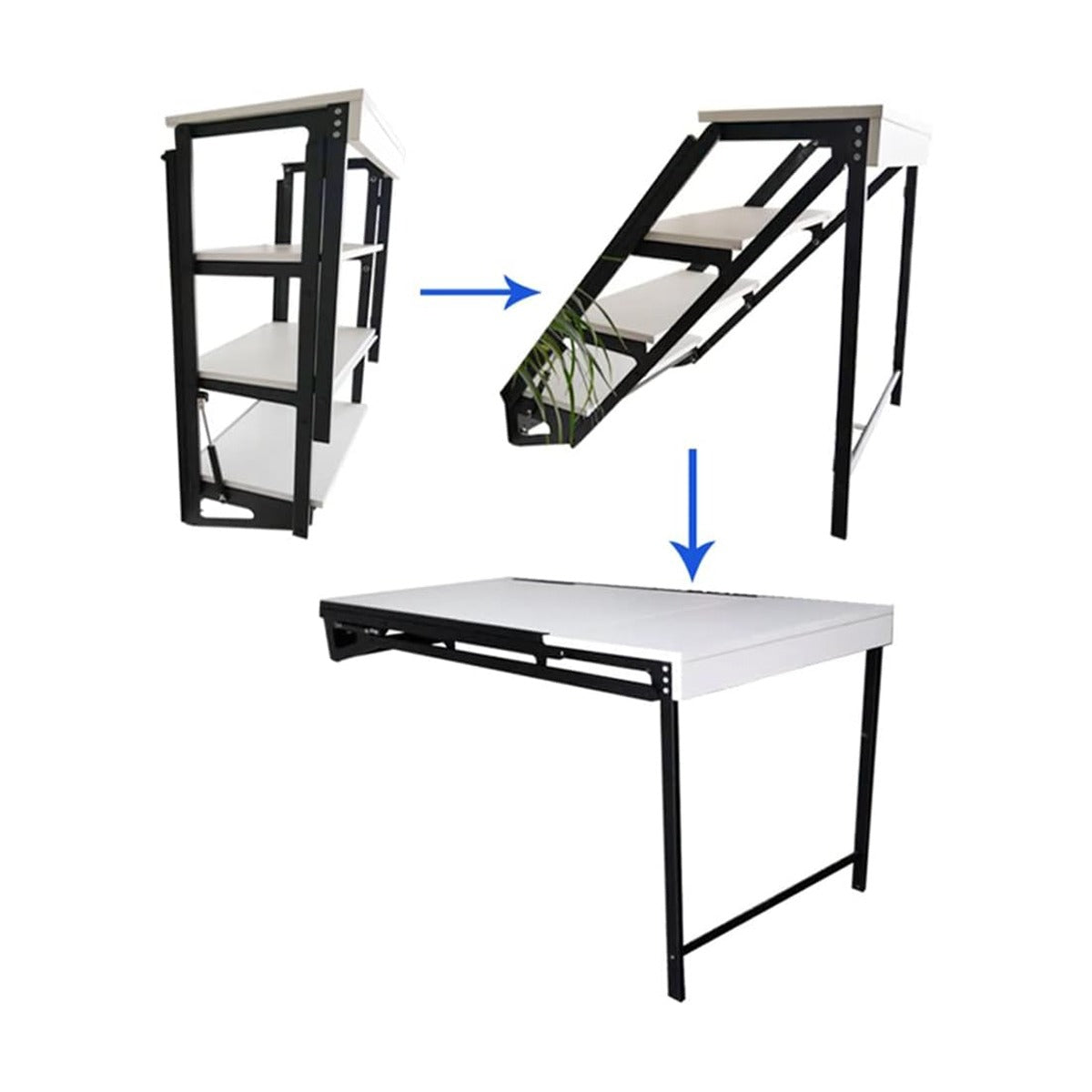 Wall-Mounted Folding Table with Convertible Storage Shelf Rack, Multi-Purpose Desk & Bookshelf Combo