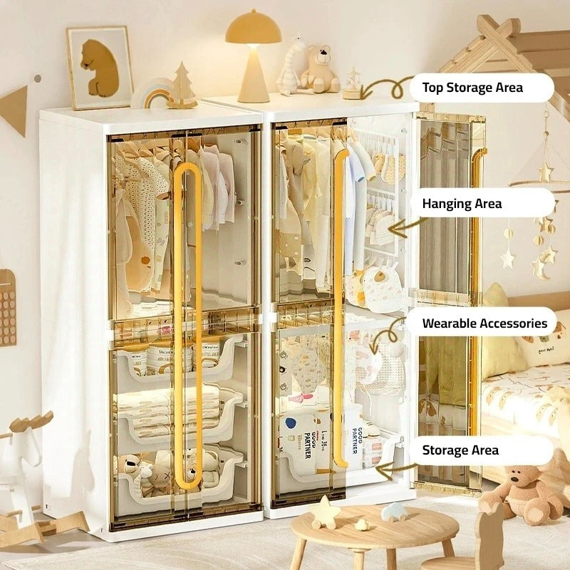 Modern Wardrobe Cloth Storage Cabinet Rack, Hanging Shelf Closet Organizer for Baby to Adult