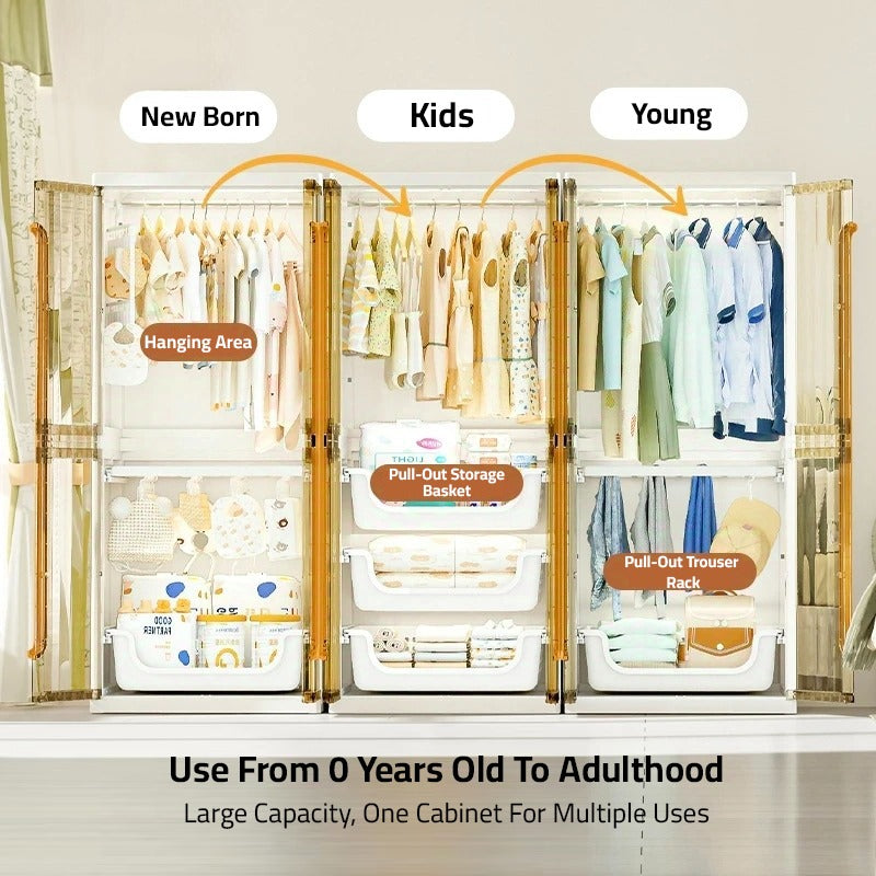 Modern Wardrobe Cloth Storage Cabinet Rack, Hanging Shelf Closet Organizer for Baby to Adult
