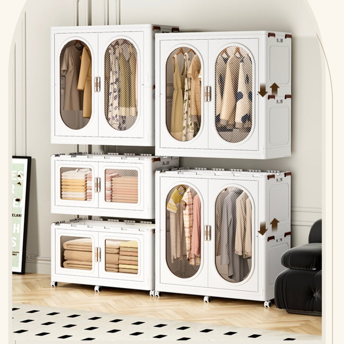 Wardrobe Storage Cabinet Shelf Bins – Household Closet Organizer Rack Stand