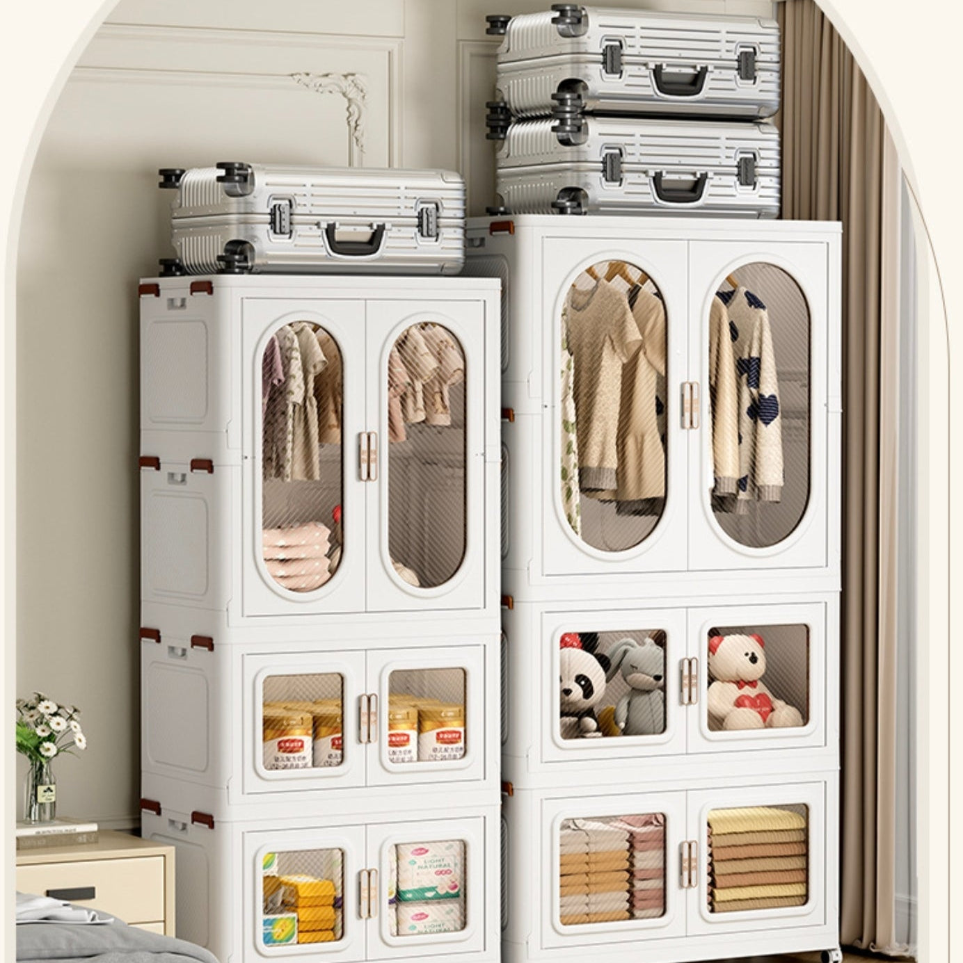 Wardrobe Storage Cabinet Shelf Bins – Household Closet Organizer Rack Stand