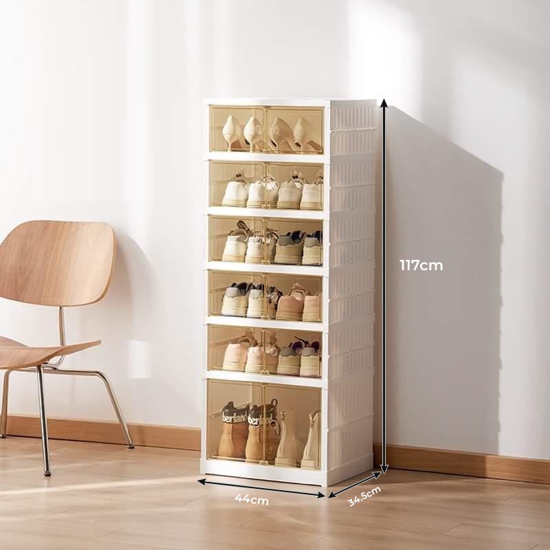 Multi-Layer Foldable Stackable Shoe Storage Cabinet, Closed-Type Shoe Rack