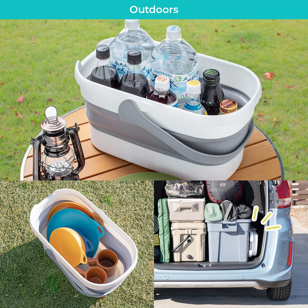 Folding Bucket, 12 L Capacity, for Car Washing, Camping, Installation