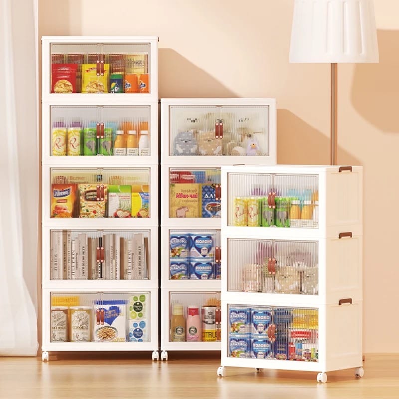 Easy Installation Multi-Layer Stackable Portable Storage Cabinet with Movable Wheels