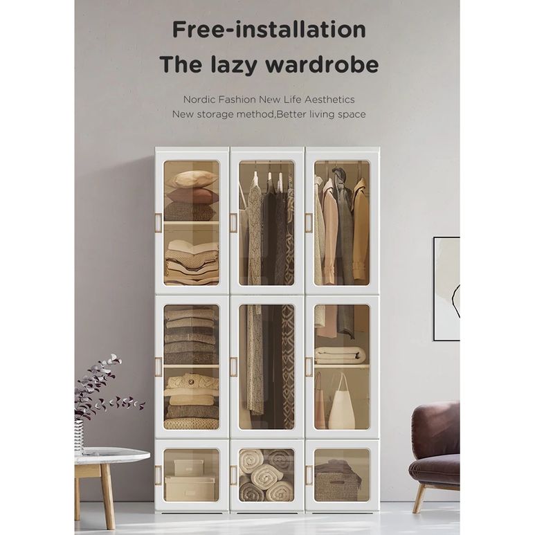 Portable Closet Clothes Wardrobe Storage Organizer with Doors