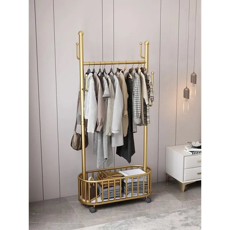 Classic Minimalist Modern Metal Clothing Stand Wardrobe Garment Storage Rack with Wheel