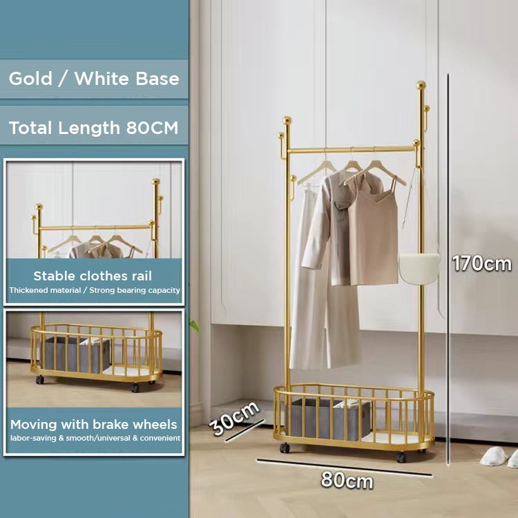 Classic Minimalist Modern Metal Clothing Stand Wardrobe Garment Storage Rack with Wheel