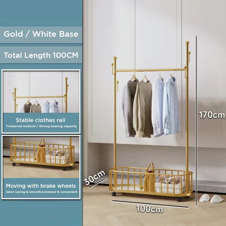 Classic Minimalist Modern Metal Clothing Stand Wardrobe Garment Storage Rack with Wheel