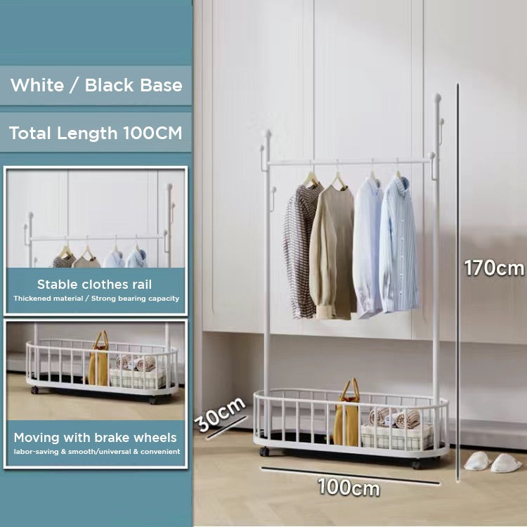 Classic Minimalist Modern Metal Clothing Stand Wardrobe Garment Storage Rack with Wheel